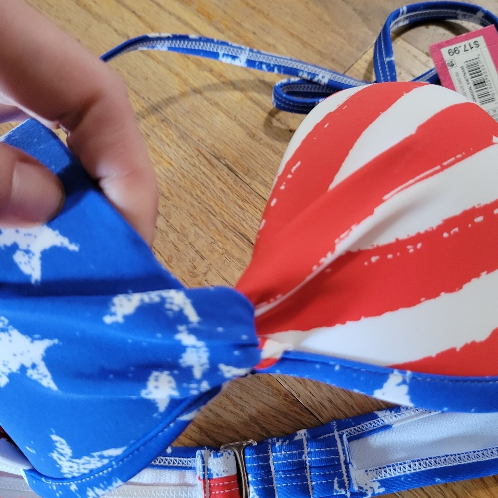 NWT xhilaration Sz S Flag Swim Top - Picture 3 of 7